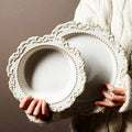 French Embossed Ceramic Dinner Plate Courtly Style Western Food Pasta Soup Fruit Salad Steak Serving Plate Restaurant Tableware