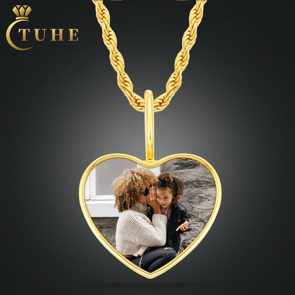 Factory Wholesale 30mm Gold Plated Brass Plain Heart Custom Photo Pendant Necklace Memory Jewelry for Men Womeen