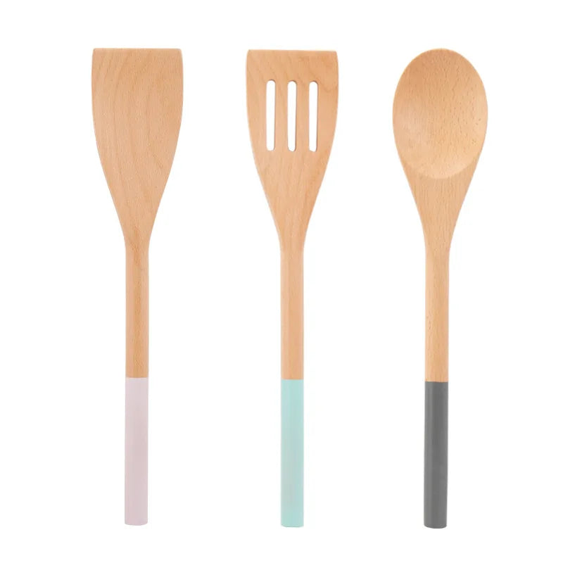 3 Pcs Wooden Spoons for Cooking Nonstick Kitchen Utensil Set Natural Beech Cooking Tools Custom Wood Utensils