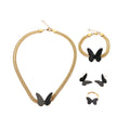 Wholesale Fashion High-Grade Black Butterfly Stainless Steel Jewelry Necklace Earrings Ring Bracelet Four-Piece Set