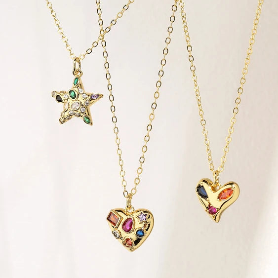 Custom Design Jewelry Brass 18K Gold Plated Colorful Gemstones love Heart Stars Pendant Necklace Charm Women Pendant Jewelry
