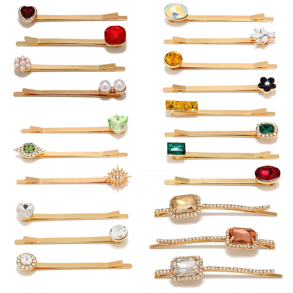 Fashion Alloy One-word Hair Clip Korean Rhinestone Adult Custom Hair Accessories Simple Fashion