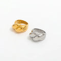 Joolim Jewelry Wholesale 18K Gold Plated Gradient Rope Knot Stainless Steel Chunky Band Rings for Women Statement Rings