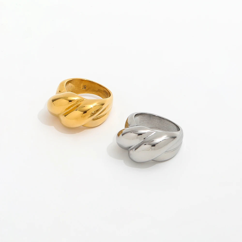 Joolim Jewelry Wholesale 18K Gold Plated Gradient Rope Knot Stainless Steel Chunky Band Rings for Women Statement Rings