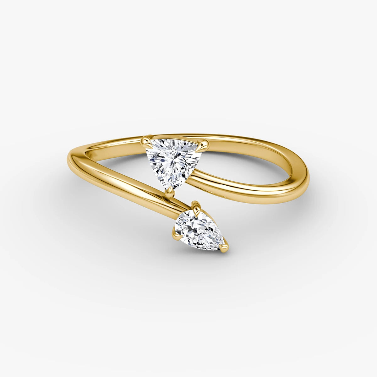 Pear Triangle 14K 18K Gold Plated 925 Sterling Silver Women Jewelry Bypass Ring