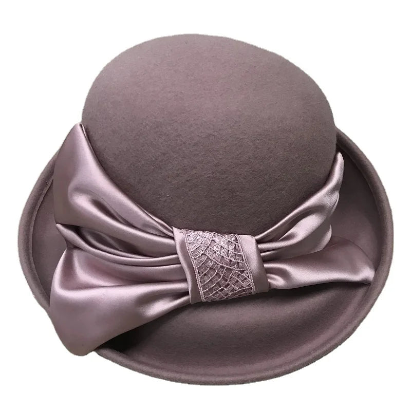 Autumn Winter 100% Wool Fedora Bucket Hat Wool Felt Cloche for Women-Casual Outdoor Breathable Sunshading Image Hat for Party