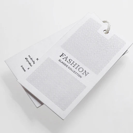 Customised White Thick Paper Label Luxury Embossed Print Swing Tags Custom hang Clothing Garment Paper Tag with String
