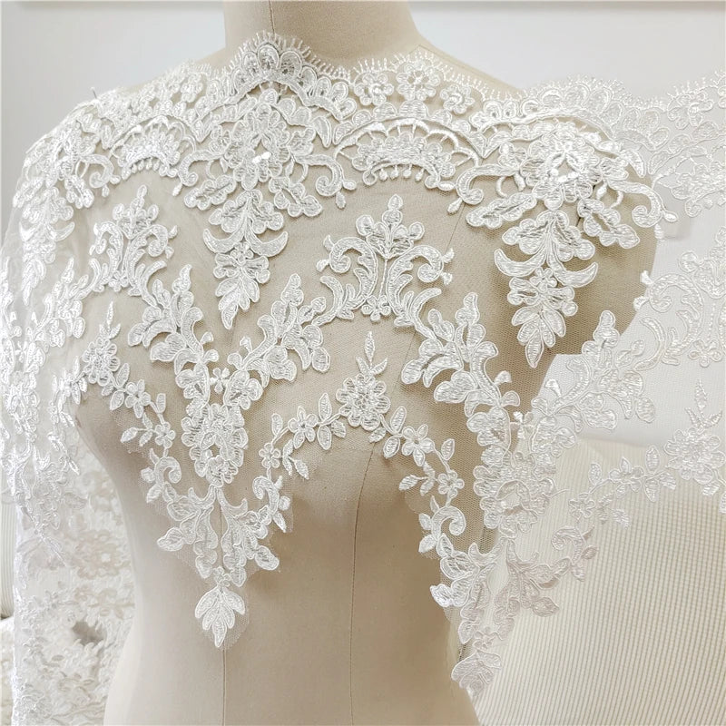 New Vintage Embroidery French Tulle Lace Fabric 100% Polyester Handmade Garment Customizable Color