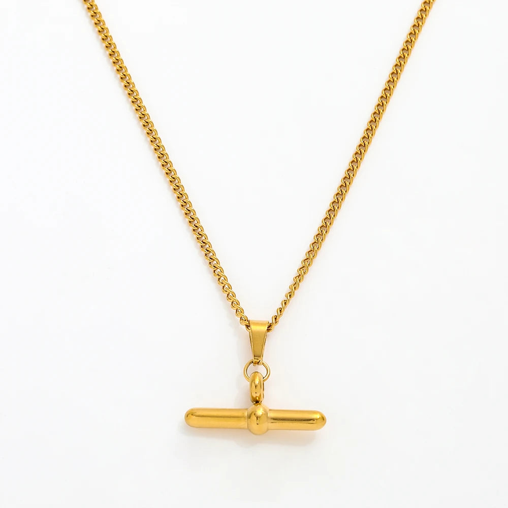 Joolim Jewelry Tarnish Free  18K Gold Plated Simple Toggle Bar Pendant  Stainless Steel Necklace for Women Jewelry Wholesale