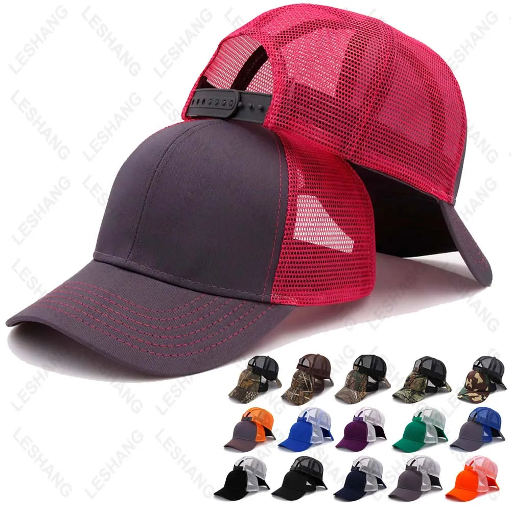 Wholesale Curved Brim Breathable 2 Two Tone Embroidery Sports Caps Plain 6 Panel Blank Custom logo Unisex Golf Mesh Trucker Hat