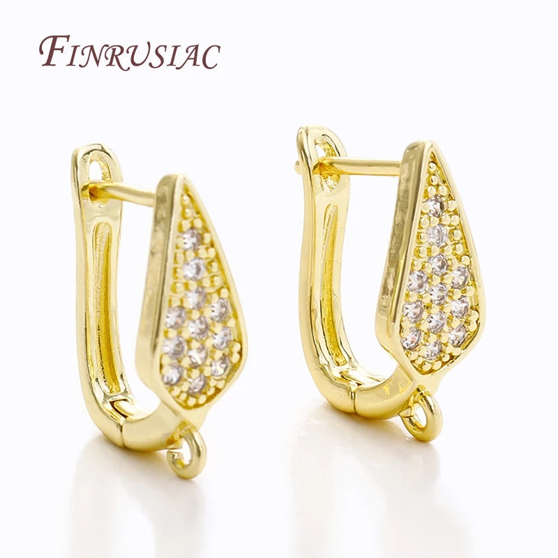 18K Gold Plated Earring Bail Clasps Fashion Jewelry Findings & Components with Inlaid Zircon for Making Elegant Earrings