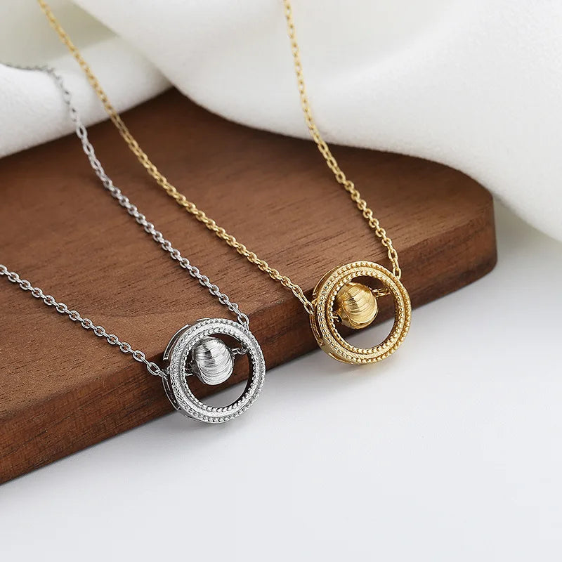 Women's Ring Transfer Bead Necklace Fashion Bead Circle Pendant Necklace Geometric Ball Pendant Clavicle Chain Trendy for Women