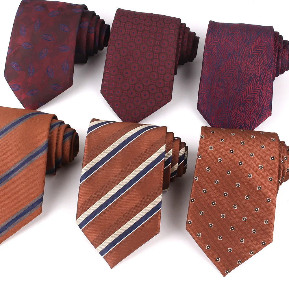 Customized Mens Tie Brown Burgundy Wedding Neck Ties for Men Silk Striped Neckties Polyester Ties Men's Suit Accessories Cravats