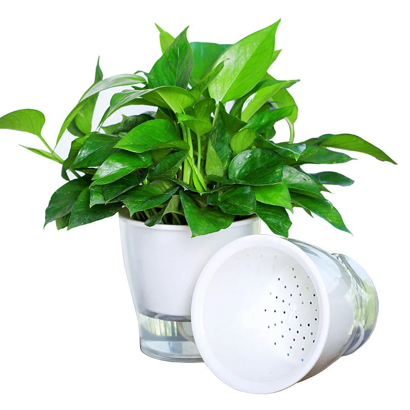 Flower Garden Planters Self Water for Indoor Plants Plastic Knitted Self Watering Plant Pot with Wick Cotton Rope