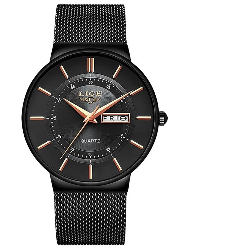LIGE 9949  Mens Watches Luxury Waterproof Ultra Thin Date Clock Male Steel Strap Casual Quartz Watch Men Sports Wrist Watch
