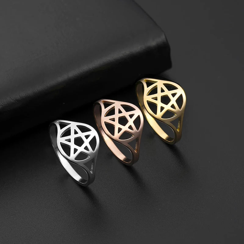 Hot Gold Ring Designs Pagan Symbol Pentagram Ring for Men Women Silver Color Stainless Steel Star Rings for Male Men Engagement