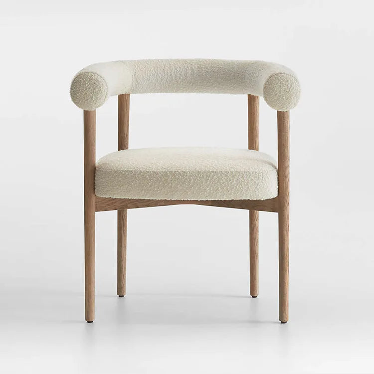 Modern Solid Wood Frame Dining Chairs with Lamb Down Fabric Boucle Upholstery for Home Bar School Premium Dining Use