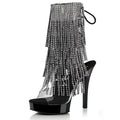 13cm Platform Open Toe Ultra-high Heel Rhinestone Fringe Boots Pole Dance Women's Boots Fashion Stripper Walk Lacing Gladiator