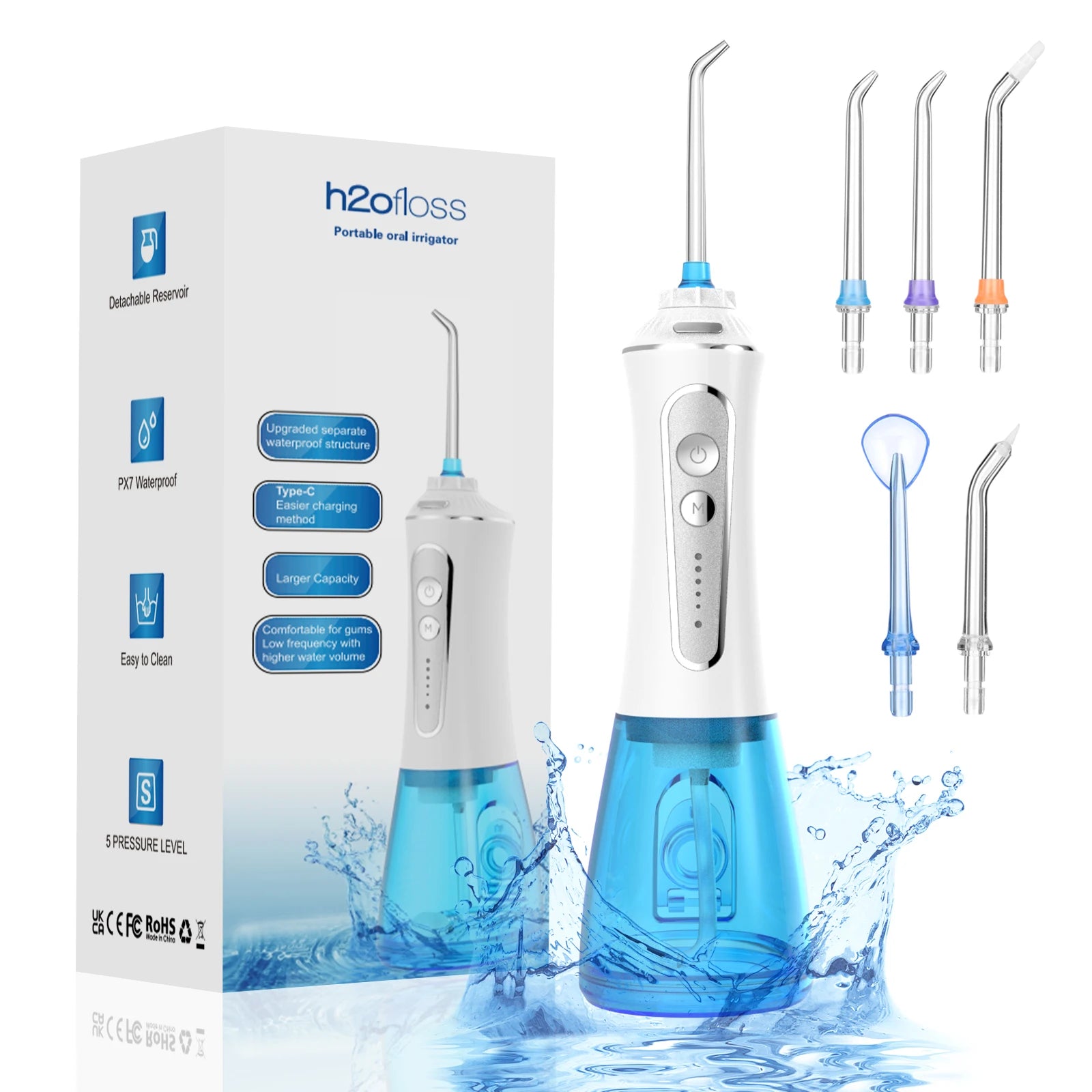 H2ofloss Portable Water Dental Flosser Best-Selling 300ML Electric for Oral Irrigator 5 Modes IPX7 Best-selling Electric