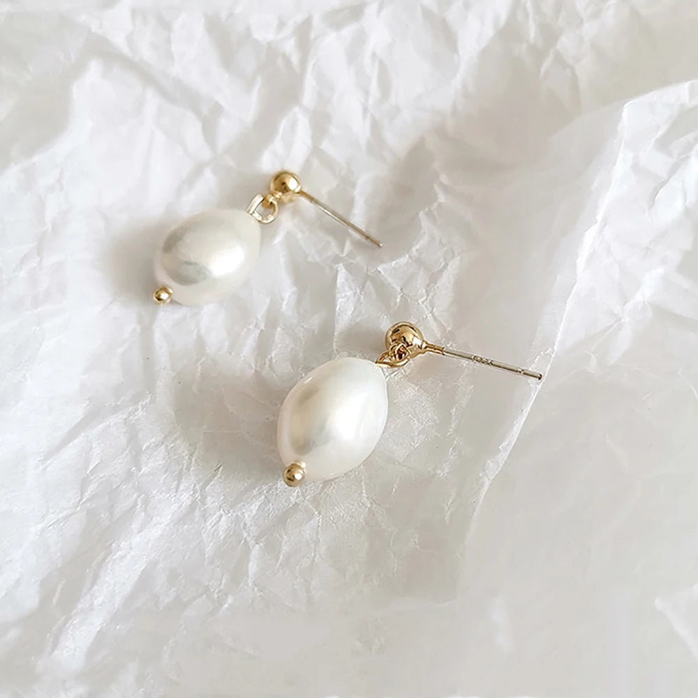 2024 Bridal Jewelry Hypoallergenic Brass Gold Plated Women Retro Big Freshwater Pearl Earring
