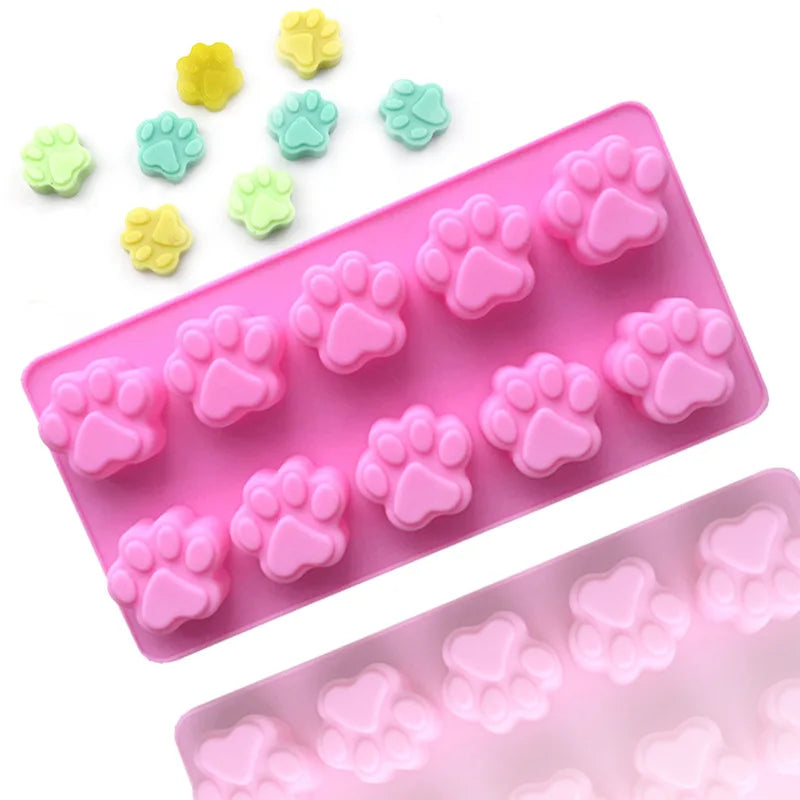 Heat Resistant Food Grade 10 Cavity DIY Creative Cartoon Bear Cat Dog Paw Shape Silicone Chocolate Mold Cake Molds Cake Tools