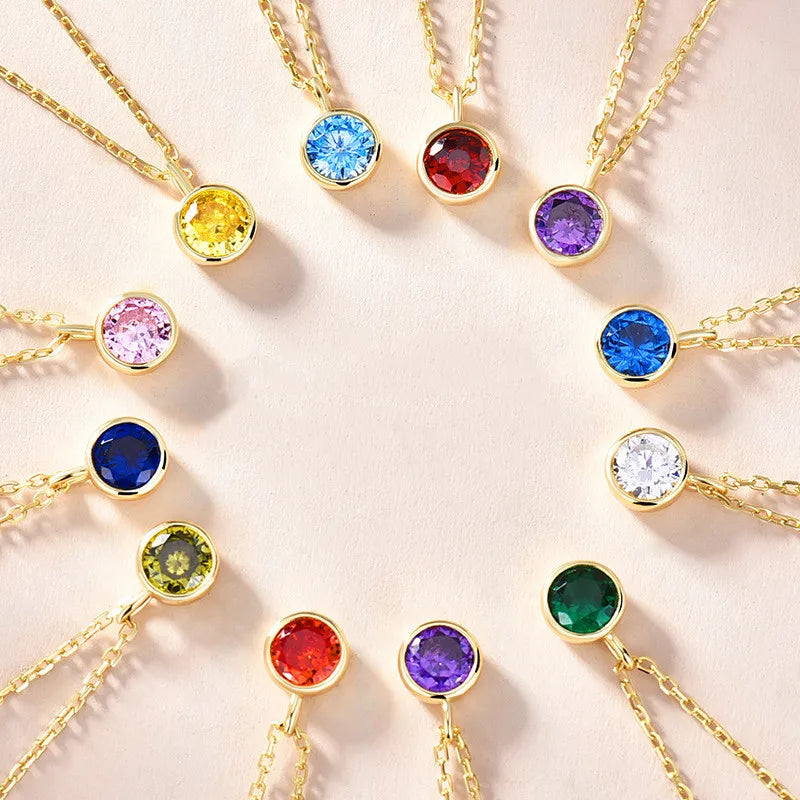 12 Zodiac Colorful Zircon Gold Plated Women Jewelry 925 Sterling Silver Birthstone Necklaces