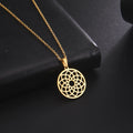 New Fashion Gold Plated Stainless Steel Hollow Circle Lotus Flower Necklace for Women