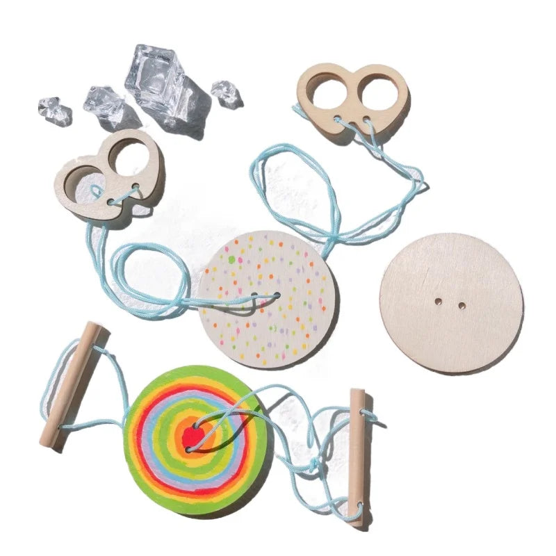 Wholesale Creative DIY Wooden Spinning Top with Rope Flywheel Toys Stem Educational Toy