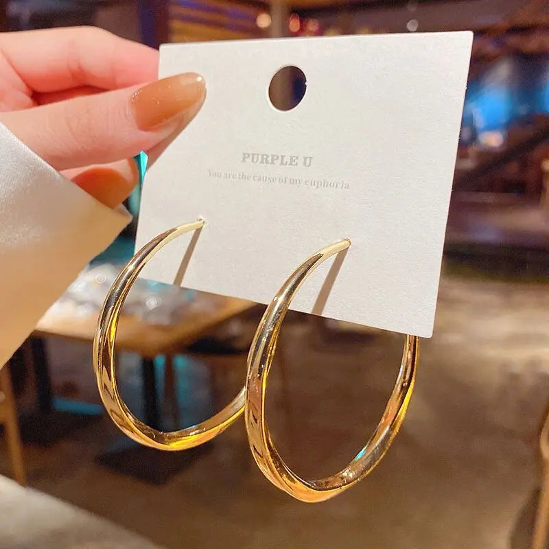 Fashion Jewelry Plated Big Circle Dangle Hoop Earrings Round Vintage Earring Gold Fancy S925 Sterling Silver Zinc Alloy Women's