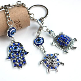 Statement Evil Devil Eye Keychain for Women Men Turkey Greece Metal Keychain Cartoon Blue Eyes Sea Turtle Palm Keychain