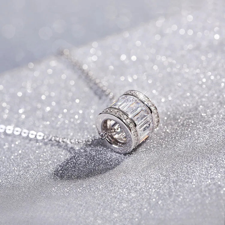 S925 Sterling Silver Cylinder Diamond Necklace with Zircon Cute Korean Style Wedding Jewelry Wholesale Temperament Collection