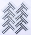 Herringbone Shape White Color Mixed With Metal Backsplash Wall Tile Glass Mosaic