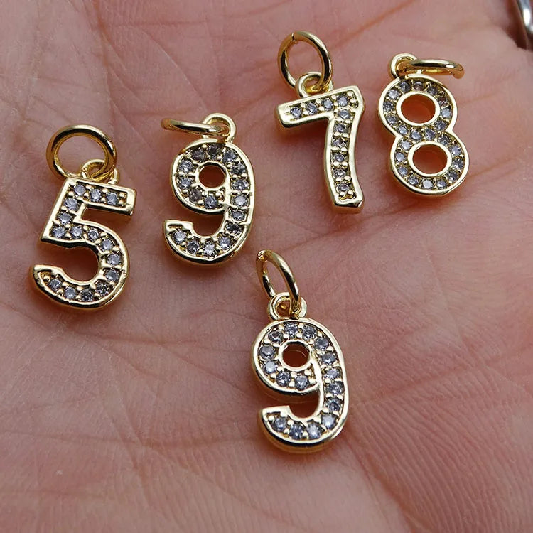 CZ8585 Dainty CZ Micro Pave Digital Number Digit Charm Pendant cubic Zirconia Pave Brass Charm Pendant