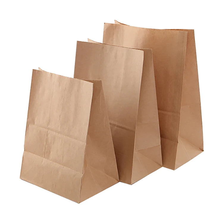 Recyclable Brown Kraft Paper Bag Square Bottom Food Packaging for Pizza Milk Sushi Jelly Salad Food Grade Paper Bag