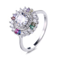 Sterling Silver Multicolor Cubic Zirconia CZ Wedding Colorful Crystal Floral Engagement Ring for Couples
