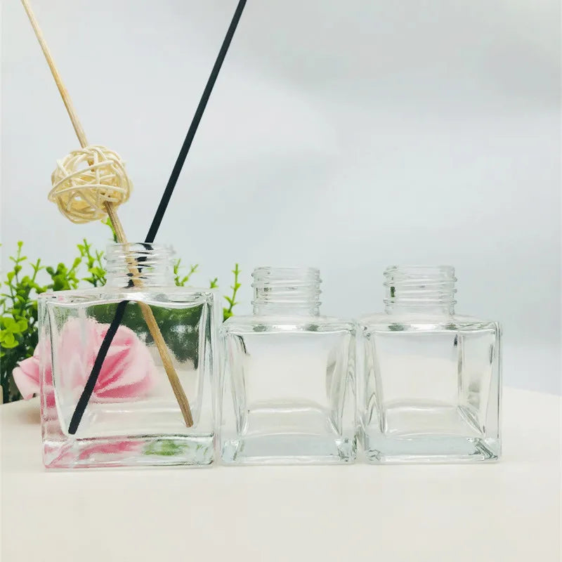 Wholesale Simple Square Glass Clear 50ml 100ml 150ml 200ml Empty Luxury Perfume Reed Diffuse Glass Bottle