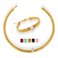 Fashion No Tarnish 18k Gold Plated Stainless Steel Multicolor Zircon Bracelet Necklace Jewelry Set for Woman
