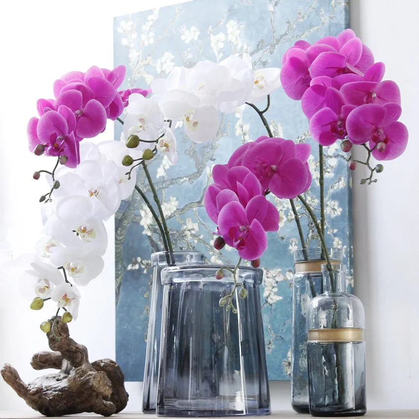 Wholesale High-end  9 Heads Artificial Flowers Real Touch Latex Orchids for Living Room Decoration