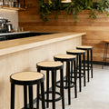 Mid-Century Modern Wooden Bar Stool with Arch Back Counter-High Chair for Restaurant Hotel and Dining Kitchen Furniture