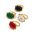 J&D Luxury Black Onyx Ring 18k Gold Plated Stainless Steel Retro Statement Design Adjustable Size 7