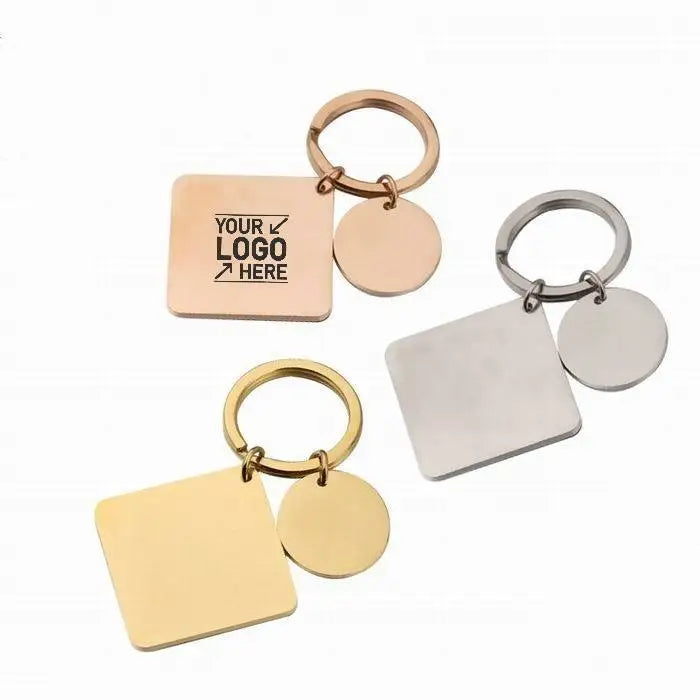Hot Sale Gold Plated Customized Logo Stainless Steel Square Shape Key Chain Round DIY Inspirational Key Chain