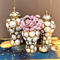 Luxury 3-Piece White Gold Ceramic Ginger Jar Set Small Porcelain Flower Vase Jars Home Office Display Modern Wedding Application