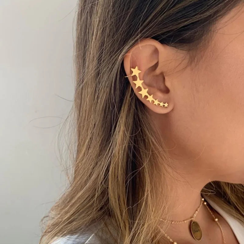 Hot Selling Fashion Simple Design Gold Plated Alloy Single Star Shape Stud Earrings for Women Girls