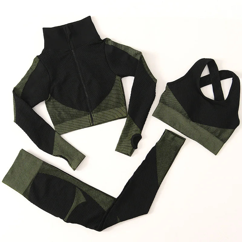 Wholesale Custom Logo Seamless Textured Sports Set Fitness Gym Wear High Waist Long Sleeve Sports Legging Sets Workout Sets