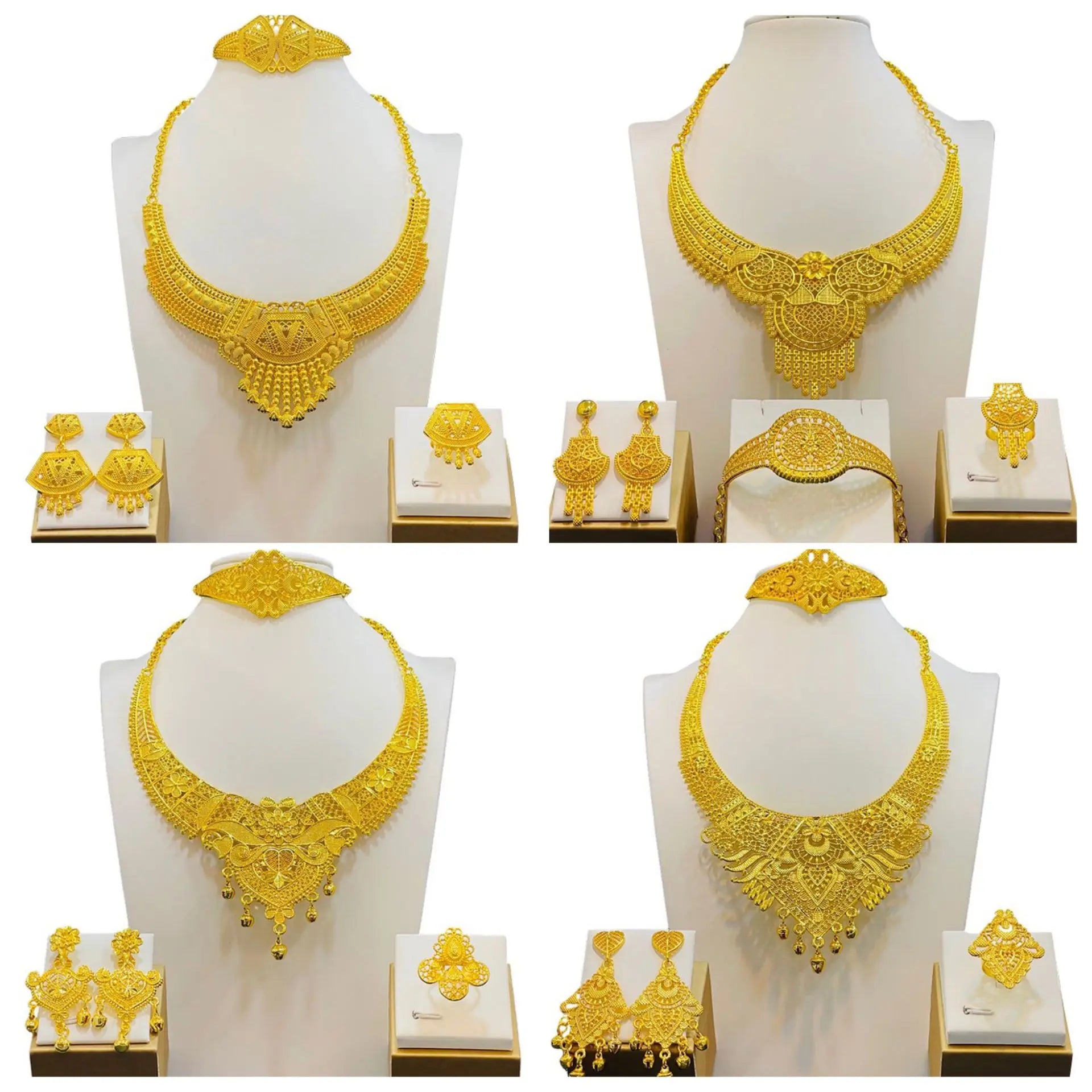 Jachon 24k Gold Plated Bridal Wedding Jewelry Set Earrings Bracelet Ring Set African Wedding Bridal Gifts