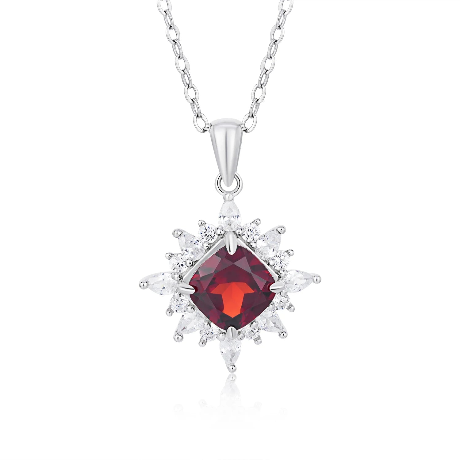 YBO Engagement Wedding Party Cushion Garnet Natural Gemstone Cubic Zircon 18K Gold Plated 925 Sterling Silver Pendant Necklace