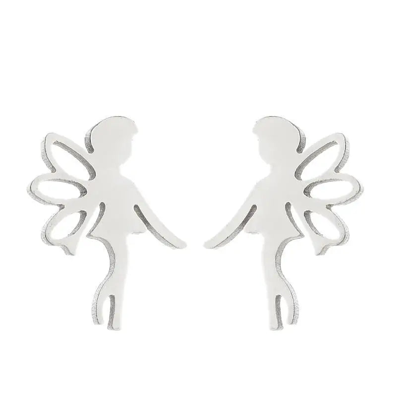 2025 Little Fairy Maiden Earings Cute Stainless Steel Earrings for Women and Children Perfect Gift for Kids Small Ear Studs