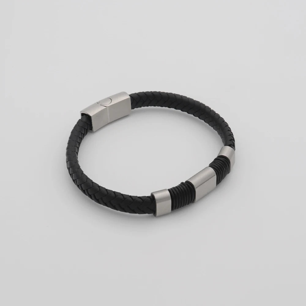 Chris April in Stock Fashion Jewellery 316L Stainless Steel Fiber Synthetic Leather Magnet Clasp Bracelet