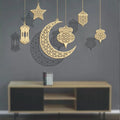 Eco-Friendly Muslim Eid Wooden Pendant Star Moon Hanger Decorations