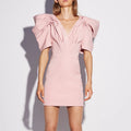 A3453 pink Puff Sleeve Mini Dress Stylish Fashion Office Lady Dress Wholesale Moq 1pcs